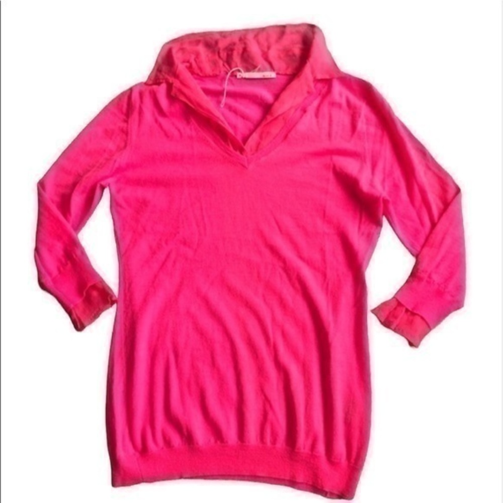 Allude Womens Cashmere Sweater wSilk Collar &Cuffs